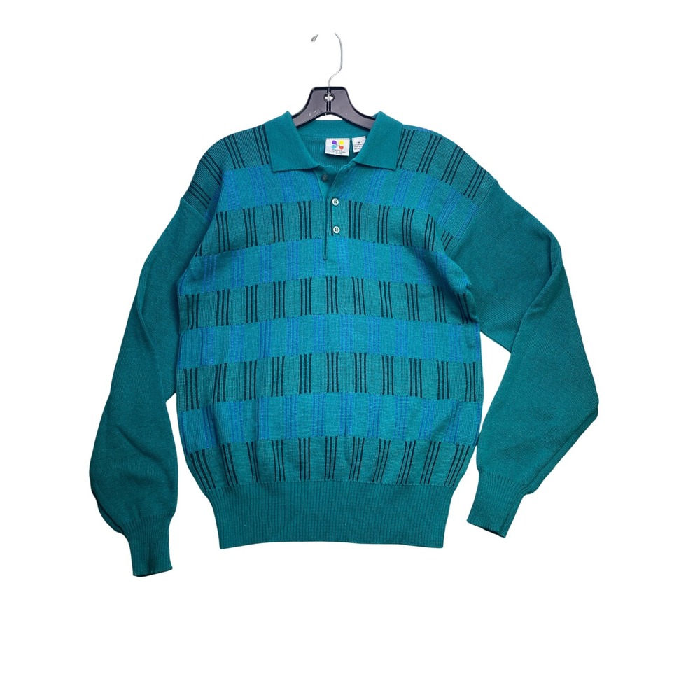 Vintage Phases Sweater Mens Medium Geometric Pull Over Polo Lifestyle Streetwear